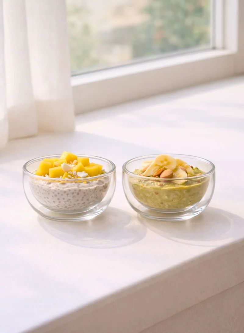 1 تشيس طقم أوعية تقديم زجاجية مزدوجة الجدار مكون من قطعتين، سعة 200 مل، مصنوعة من زجاج البوروسيليكات، مقاومة للحرارة ومعزولة حرارياً، مثالية للصلصات والوجبات الخفيفة والحلويات والتوابل.